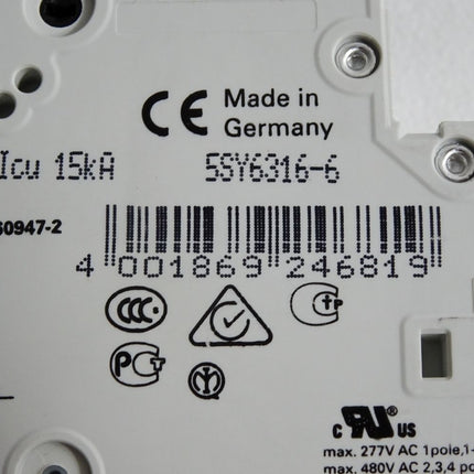 Siemens Leitungsschutzschalter 5SY6316-6 MCB B16 / Unbenutzt - Maranos.de