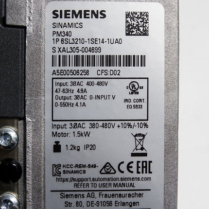 Siemens Sinamics PM340 6SL3210-1SE14-1UA0 1.5kW - Maranos.de