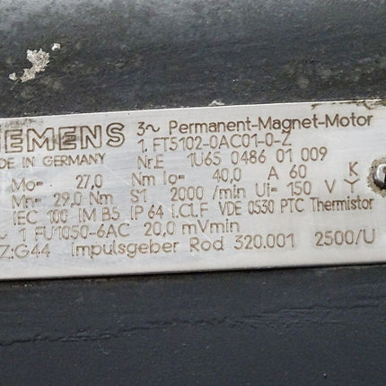 Siemens Servomotor 1FT5102-0AC01-0-Z G44 2000/min 1FU1050-6AC - Maranos.de