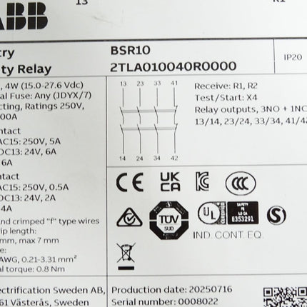 ABB Sentry Safety Relay BSR10 2TLA010040R0000 / Neuwertig