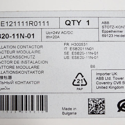 ABB Installationsschütz ESB20-11N-01 1SBE121111R0111 / Neu OVP - Maranos.de