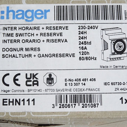 Hager Schaltuhr mit Gangreserve EHN111 / Neu OVP - Maranos.de