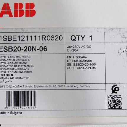 ABB Installationsschütz ESB20-20N-06 1SBE121111R0620 / Neu OVP - Maranos.de