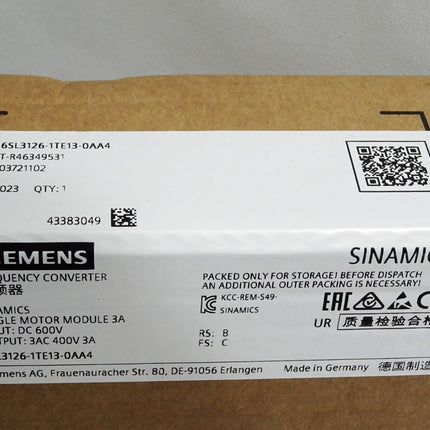 Siemens Sinamics Single Motor Module 6SL3126-1TE13-0AA4 / Neu OVP versiegelt - Maranos.de