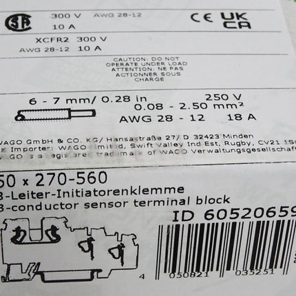 Wago 270-560 3-Leiter-Initiatorenklemme / Inhalt:50 Stück / Neu OVP - Maranos.de