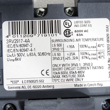 Siemens 3RV2917-4A 3-Phasen-Sammelschiene - Maranos.de