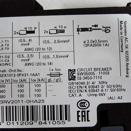 Siemens 3RV2011-0HA25 Leistungsschalter - Maranos.de