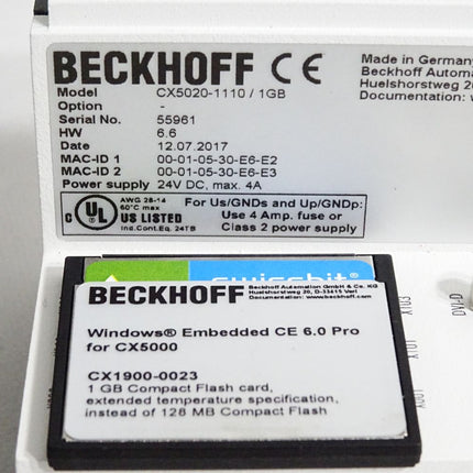 Beckhoff Embedded-PC CX5020-1110 1GB CX1900-0023 K-Bus Windows Embedded CE 6.0