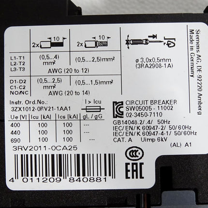 Siemens 3RV2011-0CA25 Leistungsschalter - Maranos.de
