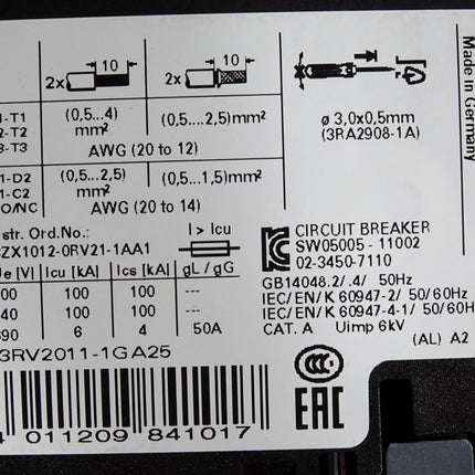 Siemens 3RV2011-1GA25 Leistungsschalter - Maranos.de