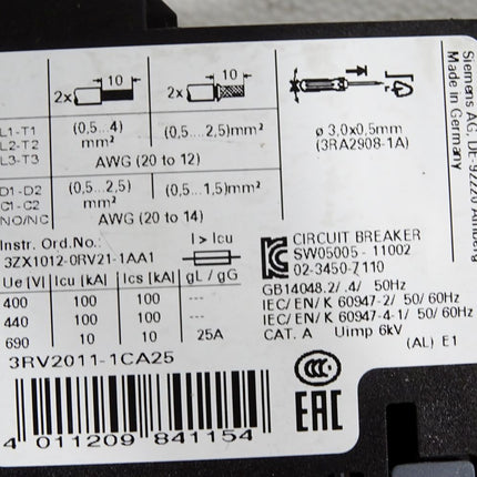 Siemens 3RV2011-1CA25 Leistungsschalter - Maranos.de