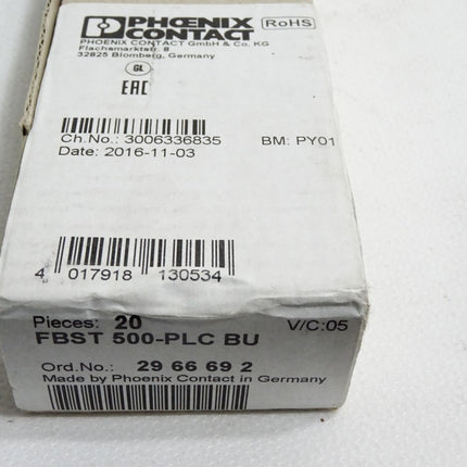 Phoenix Contact 2966692 FBST 500-PLC BU 20 Endlossteckbrücke /Neu OVP versiegelt - Maranos.de