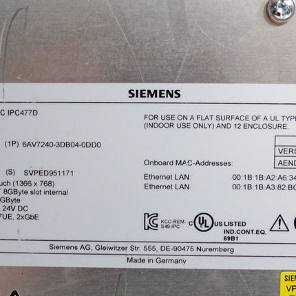 Siemens Simatic Panel IPC477D 6AV7240-3DB04-0DD0 19" 6AV7 240-3DB04-0DD0 - Maranos.de