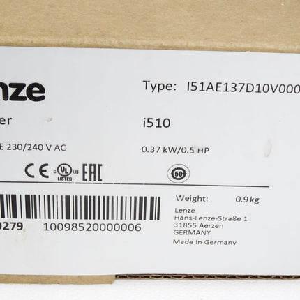 Lenze Inverter i510 16129279 I51AE137D10V00000S 0.37kW / Neu OVP - Maranos.de