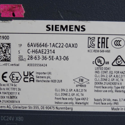 Siemens ITC1900 Panel 6AV6646-1AC22-0AX0 6AV6 646-1AC22-0AX0 - Maranos.de
