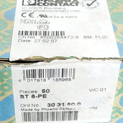 Phoenix Contact 3031500 ST 6-PE / Inhalt:50 Stück / Neu OVP - Maranos.de