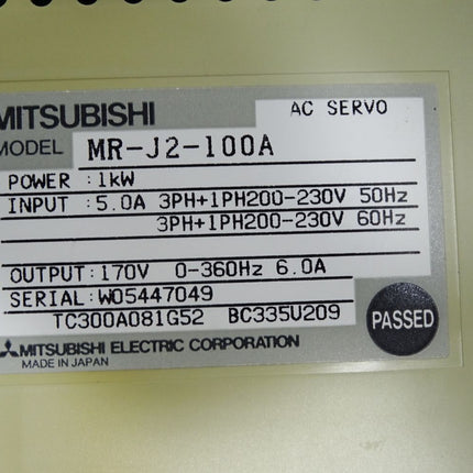 Mitsubishi AC Servo MR-J2-100A 1kW - Maranos.de