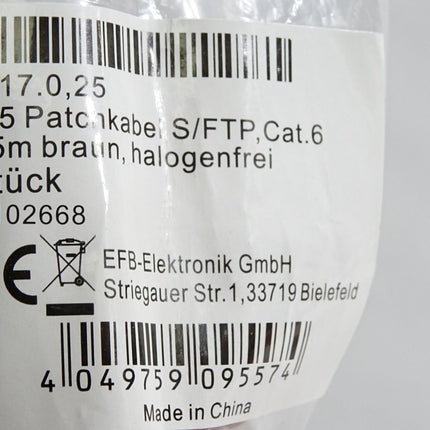 EFB Elektronik Netzwerkkabel braun 0,25m 992102668 K5517.0,25 / Neu OVP - Maranos.de