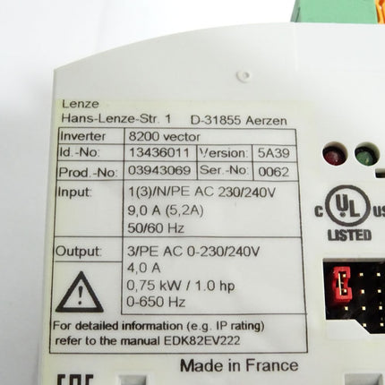 Lenze 8200 vector 13436011 E82EV751_2C E82EV751K2C 0.75kW - Maranos.de