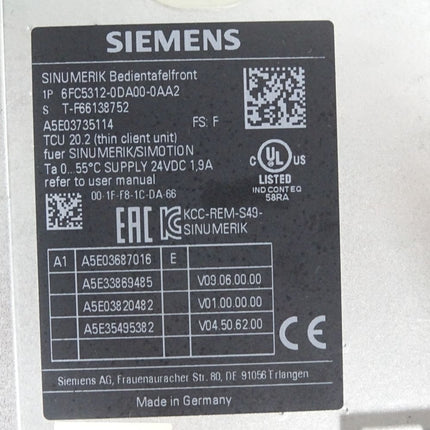 Siemens Sinumerik Bedientafelfront 6FC5312-0DA00-0AA2 TCU20.2 - Maranos.de