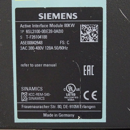 Siemens Active Interface Module 6SL3100-0BE28-0AB0 80kW - Maranos.de