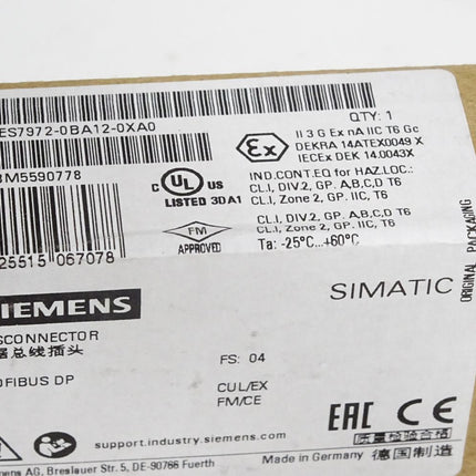 Siemens Busconnector 6ES7972-0BA12-0XA0 6ES7 972-0BA12-0XA0 / Neu OVP versiegelt - Maranos.de