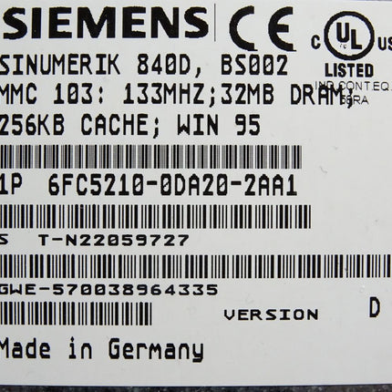 Siemens Panel 6FC5203-0AB20-1AA0 MMC103 6FC5210-0DA20-2AA1 6FC5247-0AA36-0AA0 - Maranos.de