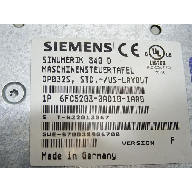 Siemens Maschinensteuertafel 6FC5203-0AD10-1AA0 Version F - Maranos.de
