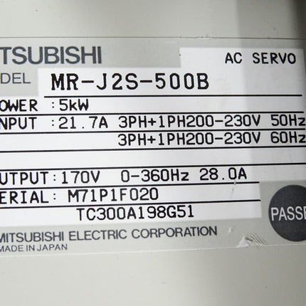 Mitsubishi Electric Servo Amplifier MR-J2S-500B 5kW / Neuwertig OVP - Maranos.de