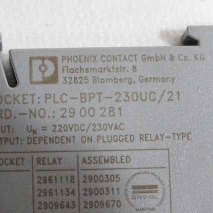Phoenix Contact Relais mit Sockel PLC-BPT-230UC/21 2900281 + 2961118 Unbenutzt - Maranos.de