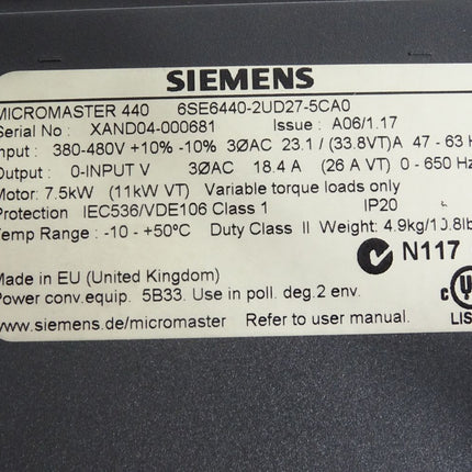 Siemens Micromaster 440 6SE6440-2UD27-5CA0 11kW - Maranos.de