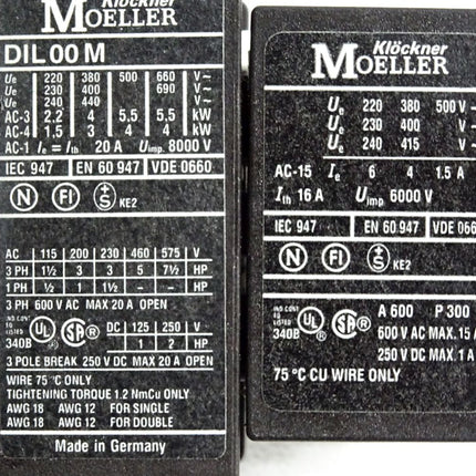 Klöckner Moeller Leistungsschütz DIL00M + Hilfsschalter 22DILM