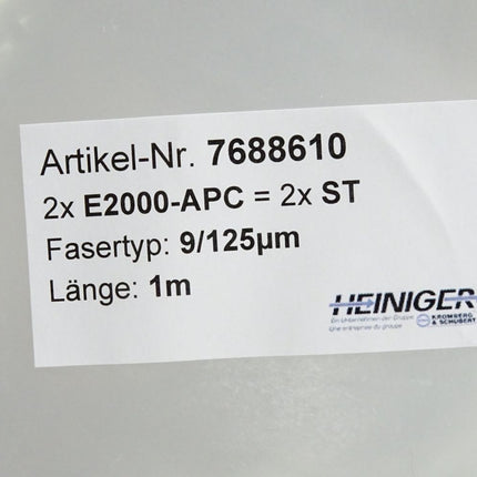 Heiniger 7688610 Glasfaser-Patchkabel E2000 APC - ST 9/125 duplex 1m / Neu OVP - Maranos.de