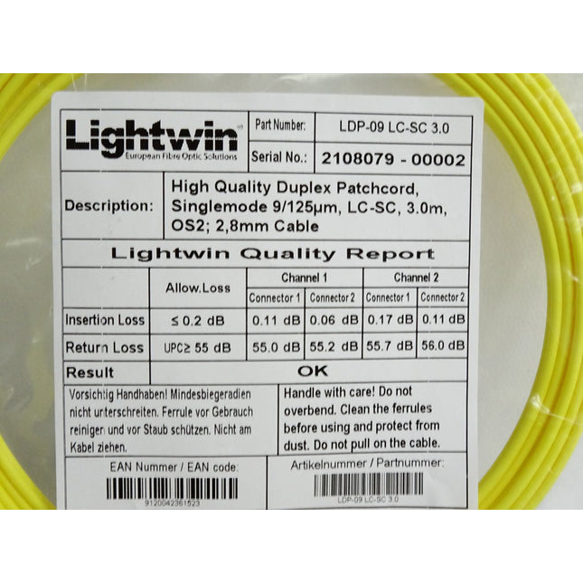 Lightwin LDP-09 LC-SC 3.0 Duplex LWL Patchkabel 3m / Neu OVP - Maranos.de