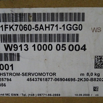 Siemens Servomotor 1FK7060-5AH71-1GG0 4500rpm 1.74kW / Neu OVP - Maranos.de