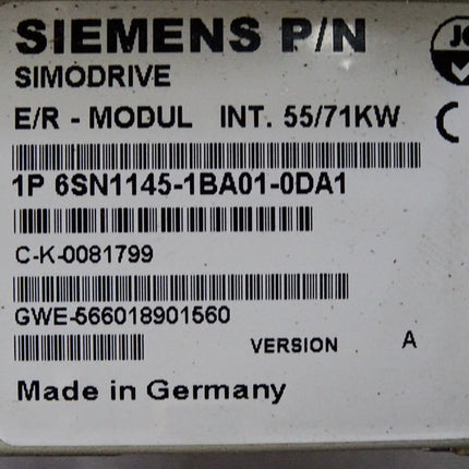Siemens Simodrive E/R-Modul INT.55/71kW 6SN1145-1BA01-0DA1 Version A - Maranos.de