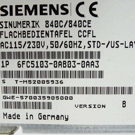 Siemens Sinumerik 840C/840CE Flachbedientafel CCFL 6FC5103-0AB03-0AA3 Version B - Maranos.de
