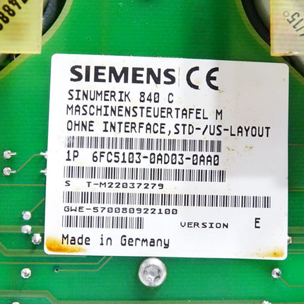 Siemens Sinumerik 840C Maschinensteuertafel 6FC5103-0AD03-0AA0 version E - Maranos.de