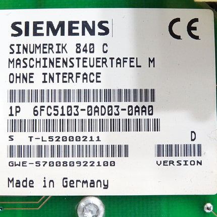 Siemens Sinumerik 840C Maschinensteuertafel 6FC5103-0AD03-0AA0 version D - Maranos.de