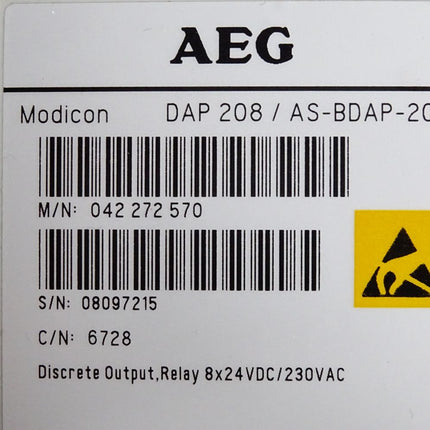 AEG Modicon Discrete Output Relay  DAP208 AS-BDAP-208