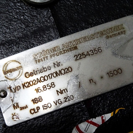 Stöber Kegelradgetrieb K202AG 0170MQ20 K202AG0170MQ20 1500min-1 i=16.858 - Maranos.de