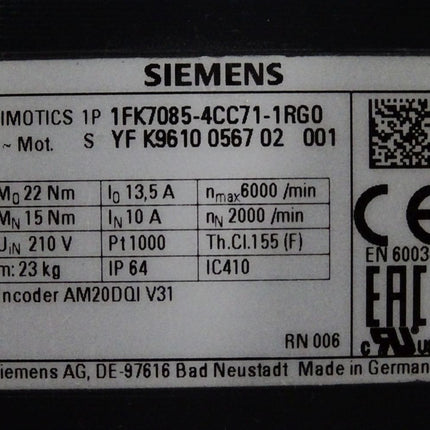 Siemens Simotics Servomotor 2000min-1 1FK7085-4CC71-1RG0 / Neuwertig - Maranos.de