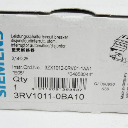 Siemens Leistungsschalter 3RV1011-0BA10 / Neuwertig OVP - Maranos.de
