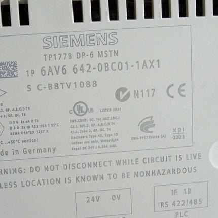 Siemens Panel TP177B DP-6 MSTN 6AV6642-0BC01-1AX1 6AV6 642-0BC01-1AX1