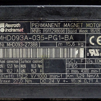 Rexroth Indramat Servomotor MHD093A-035-PG1-BA 4500min-1 R911298698 - Maranos.de