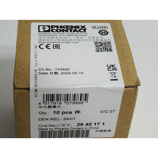 Phoenix Contact 2940171 Inhalt:10 Relais DEK-REL- 24/I/1 Neu OVP versiegelt - Maranos.de