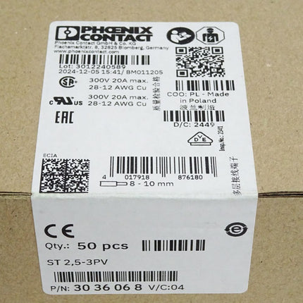 Phoenix Contact 3036068 Inhalt:50 Mehrstockklemme ST 2,5-3PV Neu OVP versiegelt - Maranos.de