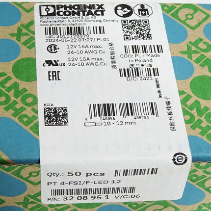 Phoenix Contact 3208951 Inhalt:50 Reihenklemme PT 4-FSI/F-LED 12 Neu  versiegelt - Maranos.de