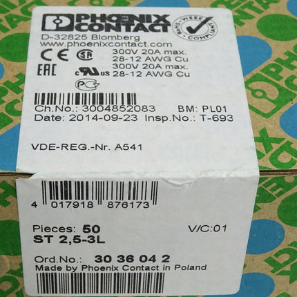 Phoenix Contact 3036042 Inhalt:50 Mehrstockklemme ST 2,5-3L Neu OVP versiegelt - Maranos.de