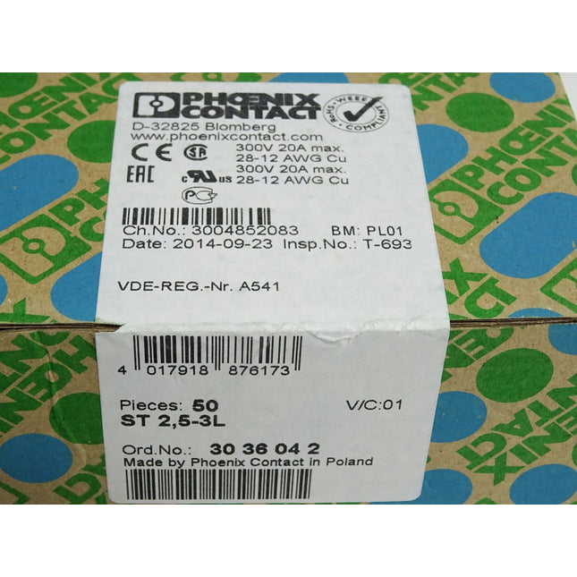 Phoenix Contact 3036042 Inhalt:50 Mehrstockklemme ST 2,5-3L Neu OVP versiegelt - Maranos.de